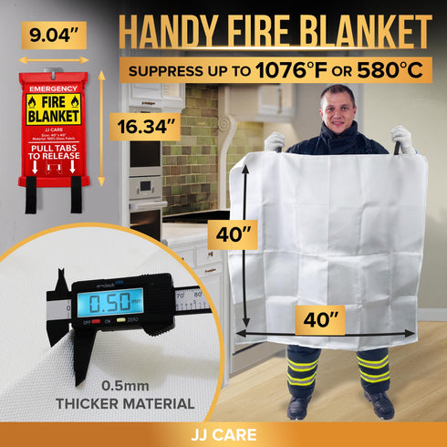 JJ CARE Fire Blanket - 4 Packs with Hooks - Emergency Fire Blanket for Home & Kitchen, High Heat Resistant Fire Suppression Blankets for Home Safety, Kitchen, and Camping